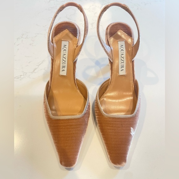 Aquazzura Maia 75 Velvet Slingback Pumps French Rose Mauve Pink Blush 34 4 - Picture 7 of 10